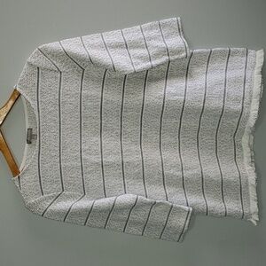 T by Talbots women's size SP small petite white black cotton blend top fringe